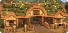 Farm Inspo Minecraft, Cute Stables Minecraft, Farm Ideas Minecraft Animals, Mc Animal Farm Ideas, Farm In Minecraft Ideas, Minecraft Cottagecore Animal Farm, Cute Farm Ideas Minecraft, Minecraft Farm Inspiration, Mc Animal Farm