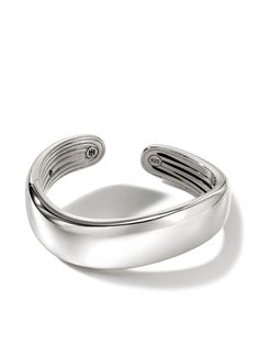 silver-tone sterling silver polished finish open cuff design adjustable fit pull-on style Sleek Sterling Silver Jewelry For Formal Occasions, Classic Open Band Cuff Bracelet With Polished Finish, Timeless Silver Cuff Bangle, Sleek Adjustable Jewelry With Polished Finish, Sleek Polished Bangle Jewelry, Modern White Gold Bangle With Polished Finish, Sleek Polished Bangle Bracelet, Modern Sterling Silver Cuff Bracelet With Polished Finish, Silver Open Cuff Bracelet With Polished Finish