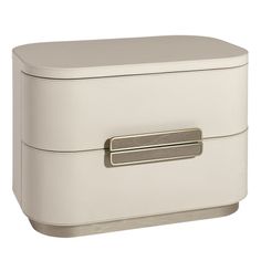 a white storage box with two drawers