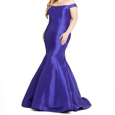 Beautiful Off Shoulder Gown. Purchased And Never Worn. Gorgeous Royal Purple!! Sexy And Elegant Taffeta Gown, Royal Purple Color, Off Shoulder Gown, Mac Duggal Dresses, Mac Duggal, Royal Purple, Plus Dresses, Chiffon Fabric, Curvy Fashion