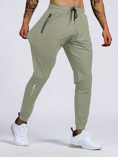 Albaricoque  Collar  Tela tricotada Liso Pantalones deportivos Embellished Elástico Alto Gym Joggers, Mens Athletic Pants, Summer Workout, Drawstring Jogger