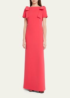 Carolina Herrera Gown, Carolina Herrera Dresses, Whimsical Dress, Crepe Gown, Cocktail Jacket, Long Red Dress, Embellished Gown, Column Gown, Bateau Neckline