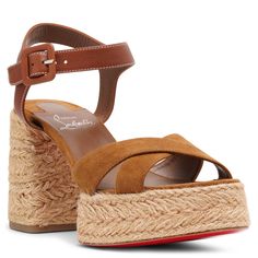 Brown leather and suede sandals from Christian Louboutin. The Calakala sandals are made of leather and suede, set on a jute-woven platform sole along with a chunky block heel measuring 70mm. Signature red leather soleTrue to sizeMade in Italy Suede Set, Chunky Block Heels, Suede Sandals, Brown Suede, Red Leather, Block Heels, Christian Louboutin, Brown Leather, In Italy