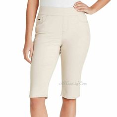 These Shorts Are Brand New With Tags! Nine West Creamstone In Color! Heidi Yoga Stretch Pull-On Skimmer Shorts! Maximum Comfort And Recovery! These Shorts Have Faux Front Pockets And Real Back Pockets! Made From: 98% Cotton 2% Elastane! Check Out My Store! Women's Size: 12 Waist: 33" Inseam: 13" Rise: 11" Box 703 Beige Stretch Short Length Pants, Stretch Beige Capris For Spring, Spring Beige Stretch Capris, Beige Stretch Capris For Spring, Black Floral Dress Short, White Wedge Sandals, Stretch Denim Fabric, White Wedges, Floral Dresses Short