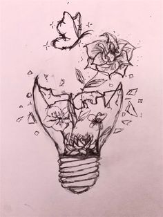 a drawing of a light bulb with flowers in it