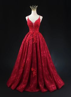 Wine Red Lace Applique Straps V-neckline Party Dress Outfits For Girls Red V-neck Evening Dress For Banquet, Red V-neck Gown For Banquet, V-neck Gown For Red Carpet And Prom Season, Red V-neck Banquet Dress, Red V-neck Evening Dress For Prom, Red V-neck Wedding Dress, Red Carpet V-neck Dress For Prom Season, Red Lace Sleeveless Evening Dress, Red Sleeveless Lace Evening Dress