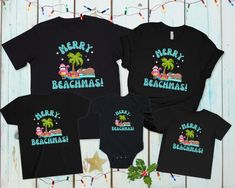 2022 Beach Christmas matching shirts. These beach Christmas family shirts are a great option for matching family pjs tops. Get your family shirts for Mom, Dad, baby, kid, and toddlers. The design is big and bright which shows up great in photos. Merry Beachmas! Beach Christmas Tshirt Ideas, Family Matching Holiday Tops With Letter Print, Family Matching Letter Print Holiday Tops, Holiday Crew Neck Tops For Beach Season, Family Matching Cotton Tops For Beach Season, Fun Beach Season Holiday Tops, Fun Holiday Beach Tops, Crew Neck Tops For Beach Season Holiday, Beach Season Holiday Cotton T-shirt