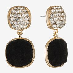 Included: 1 Pair of EarringsFeatures: Hypoallergenic, RhinestonesEarring Back: PostShape: CushionMetal Color: Gold ToneEarring Length: 36mmEarring Width: 18mmCare: Wipe CleanStone Type: 38 GlassEarrings Type: Post EarringsEarrings Style: Drop EarringsMetal: ZincCountry of Origin: Imported Black Earrings With Sparkling Stones For Party, Black Jeweled Earrings For Party, Black Jeweled Party Earrings, Sparkling Black Earrings For Party, Elegant Black Bling Earrings, Glass Drop Earrings, Monet Jewelry, Earrings Drop, Earrings Black