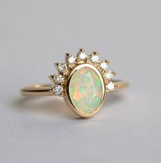 Oval Opal Engagement Ring, Engagement Ring Opal, Opal Engagement Ring Rose Gold, Crown Engagement Ring, Diamond Crown Ring, Rose Gold Opal Ring, Fire Jewelry, Prong Engagement Rings, Australian Opal Ring