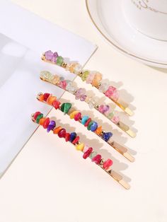 Multicolor Boho   Stone Plain Bobby Pin Embellished   Women Accessories Cute Names For Dogs, Hair Clips Diy, Accessories Making, Bobby Pin, Diy Hair Accessories, Head Accessories, Stone Decor, Digital Art Girl, Accessories Diy