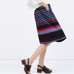 Flare Striped Skirt. Soft Material With 2 Pocketed In Front, And Zipper In One Side. Classic And Beautiful Flare A-Line Skirt. It Will Make You Look Chic And Elegant. Medium Size Available! Chic Striped Knee-length Bottoms, Casual Multicolor Skirt With Pockets, Casual Multicolor Maxi Skirt, Multicolor Skirt With Pockets For Spring, Casual Multicolor Pleated Skirt, Spring Striped Flared Skirt, Casual Multicolor Mini Skirt, Casual Multicolor Knee-length Bottoms, Striped Relaxed Skirt For Day Out