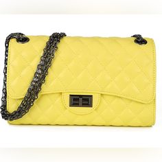 Condition: New Size: 10.25” X 3.55” X 6” Color: Yellow With Black Chain Strap; Material: High Quality Pu Leather; Modern And Classic Quilted Design And Secure Anti-Theft Lock Closure; Capacity: 1 Main Compartment With 1 Zip Pocket; This Crossbody Bag Can Hold Small Essentials Like Phone, Cards, Wallet, Sunglasses, Cosmetics And So On. The Natural Texture And Luster Of Leather Bring A More High-End Experience. Wear Resistant Fabric Lining, With Superior Hardware Accessories. Good For Everyday Use Phone Cards, Crossbody Bags For Women, Quilted Crossbody Bag, Underarm Bag, Classic Style Women, Leather Crossbody Purse, Shoulder Messenger Bag, Small Crossbody Bag, Small Crossbody