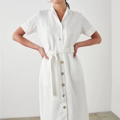 Brand New Never Worn Rails Shirtdress Perfect To Dress Up Or Down. An Easy Outfit For The Day. Lightweight And Breathable Fabric. 100% Linen White Cotton Dresses With Placket, White Linen Short Sleeve Dress For Work, Casual White Dress With Placket, Elegant Short Sleeve Shirt Dress For Daytime, White Placket Dress For Work, White Relaxed Fit Button-up Dress, Classic White Dress With Placket, White Button-up Dress With Placket, White Linen Button-up Dress