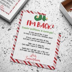 i'm back dear william and error christmas card with gift box on the table