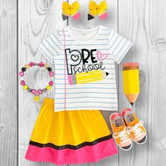 Includes top and skirt. Complete the look with our matching pencil hair bows, pencil necklace and pencil shoes. Available here, sold separately!  BOWS Preppy School Sets For Spring, Cute Multicolor Sets For School, Cute Multicolor School Sets, Multicolor School Sets For Spring, Multicolor Sets For School In Spring, Multicolor Spring Sets For School, Spring Multicolor School Sets, Pencil Necklace, Pencil Shoes