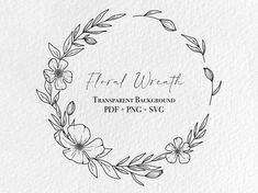 the floral wreath logo is shown in black and white