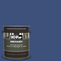 a gray paint can with the words behr premium plus ultra in black on it