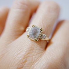 Esme emerald cut Rustic Grey Diamond Ring, OOAK, emerald cut diamond ring, rustic diamond ring, 14k gold ring, OOAK ring, one of a kind ring Grey Diamond Ring, Gray Diamond, Emerald Cut Diamond Ring, Gold Chain Choker, Alternative Bridal, Dainty Choker, Grey Diamond, Charm Rings, 14k Gold Ring