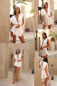 white mini dress Summer Mini Length V-neck Dress For Date Night, Chic Flowy Mini V-neck Dress, Chic Flowy Mini Length V-neck Dress, Chic Flowy V-neck Mini Dress, White V-neck Dress For Summer Date Night, Summer Beach V-neck Mini Dress, Summer V-neck Mini Dress For Evening, White V-neck Summer Cocktail Dress, Summer V-neck Mini Dress For Party