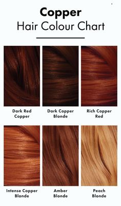 Maroon Ginger Hair, Copper Shades Hair, Copper Cola Hair, Copper Hair Root Smudge, Shades Of Ginger Hair Chart, Rusty Ginger Copper Hair, Hair Color Copper Blonde, Different Shades Of Copper Hair, Red Hair Colour Chart