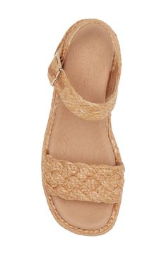 Natural raffia amplifies the earthy vibes of a platform wedge sandal that's a warm-weather style must-have. 2" heel; 1 1/2" platform Adjustable ankle strap with buckle closure; hidden elastic inset Cushioned footbed Natural raffia upper/leather lining/rubber sole Imported Natural Straw Wedge Heel Sandals, Natural Straw Wedge Sandals With Platform, Natural Sandals With Woven Sole And Wedge Heel, Natural Wedge Sandals With Woven Sole And Round Toe, Natural Wedge Sandals With Woven Sole For Summer, Brown Wedge Sandals With Textured Sole For Vacation, Natural Straw Closed Toe Wedge Sandals, Brown Textured Sole Wedge Sandals For Vacation, Natural Wedge Heel Sandals With Textured Sole