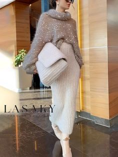 Lasaky - Refined Long Sleeve Relaxed Fit Sweater in Solid Color Warm Tights, Work Dress Code, Wardrobe Fashion, Loose Fit Sweater, Turtleneck Style, Elegant Clothes, Stylish Coat, Timeless Classic Style, Loose Sweater