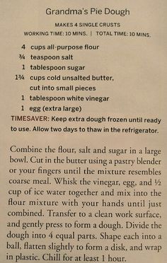 the recipe for grandma's pie dough