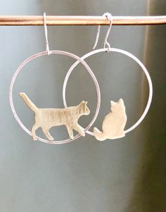 Gold Cat Earrings, Silhouette Earring, Large Silver Hoop Earrings, Lightning Bolt Earrings, Simple Hoop Earrings, Cat Lady Gift, Gift For Cat Lover, Bridal Earrings Drop, Cat Mom Gifts