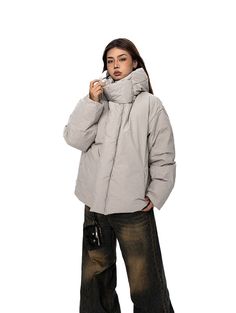 Unit (CM) Size Length Shoulder Chest Sleeve M 67 59 130 58 L 69 60 134 59 XL 71 61 138 60 XXL 73 62 142 61 Model ：165cm/50kg LSize Gray Jacket, High Collar, Down Jacket, The Unit, Collar, Grey, Black