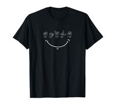 a black t - shirt with the words smile on it's chest and two hands in