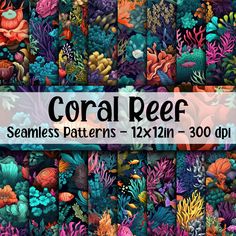 coral reef seamless patterns - 12x12in 300 dpi png files