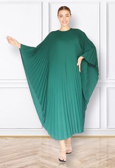 "A special collection with pleated kaftan in fan-style will bring the best \"new\" look for any occasions you may attend. Classic but chic !. It's totally smoothly flowy, soft and gentle touch. FEATURES - Green Lime, Dark Green - Pleated - Personal Custom Made - Full Length Kaftan  - Designer Silk Kaftan - Plus Size and Custom Length - Resort Wear, Beach Wear, Lounge Wear, Pool Cover Up Kaftan - Boat Neck -------------------------------- DETAIL  * The maximum length : 130-133 CM ( please be note Elegant Green Pleated Maxi Dress, Green Pleated Floor-length Maxi Dress, Evening Green Pleated Maxi Dress, Green Pleated Evening Maxi Dress, Green Evening Maxi Pleated Dress, Green Long Sleeve Kaftan For Party, Green Long Abaya For Party, Green Maxi Dress For Evening Eid, Green Long Party Abaya