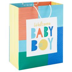 a welcome baby boy gift bag on a white background