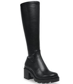 PRICES MAY VARY. Synthetic upper, lining, and insole Knee-length construction Zippered side closure Low platform heel Rubber lug outsole for traction Low Heels Outfit, Hotel Closet, Look Good Everyday, Platform Boots Outfit, Long Black Boots, Calf High Boots, Steve Maddens, Look Put Together, Fashion Things