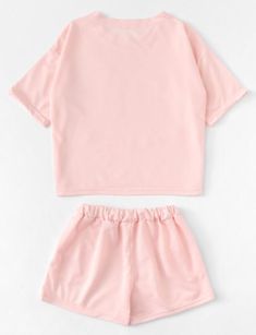 Matching crop top and short set Summer Two-piece Crop Top Set, Pink Casual Two-piece Top, Pink Two-piece Casual Tops, Casual Pink Two-piece Top, Casual Solid Color Two-piece Tops, Casual Solid Two-piece Top, Solid Color Short Sets For Spring, Pink Two-piece Tops For Summer, Spring Two-piece Short Sleeve Top