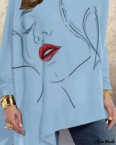 Olivia Mark - Plus Size Figure Print Asymmetrical Long Sleeve Top Olivia Mark, Long Sleeve Top, Mens Long Sleeve, Long Sleeve Tshirt Men, Long Sleeve Tshirt, Long Sleeve Tops, Sleeve Top, Floral Prints, Sleeve Length