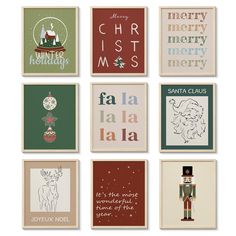 six christmas cards in different styles and colors