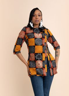 ankara top, African top, summer top, work clothing, tops for work, African clothes, african designs Fitted Orange Blouse For Fall, Black Non-stretch Cotton Blouse, Brown Short Sleeve Blouse For Fall, Tailored Short Sleeve Blouse For Fall, Fitted Short Sleeve Blouse For Fall, Fitted Orange Tops For Work, Fitted Short Sleeve Fall Blouse, Fitted Orange Blouse For Work, Fitted Brown Cotton Blouse