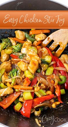 chicken stir fry with a mix of vegetables and a tan sauce all made in a skillet. Chicken Stir Fry With Broccoli, Crockpot Chicken Stir Fry, Chicken Breast Stir Fry Recipes, Chicken Stir Fry Recipes, Chicken Stir Fry With Vegetables, Thai Chicken Stir Fry, Chicken Vegetable Stir Fry, Asian Cusine, Healthy Chicken Stir Fry