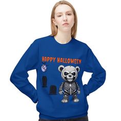 Trick or Treat with this cute sweatshirt with a unique Halloween design featuring a skeleton bear Description Stay cozy in style with the Gildan® SF000 unisex sweatshirt. Crafted from a blend of 80% ring spun cotton and 20% polyester, with a brushed interior and 100% ring spun cotton face, it offers unmatched comfort and durability. Featuring a dropped shoulder design for a relaxed fit, this sweatshirt is not only stylish but also eco-conscious. Partnering with Better Cotton to enhance cotton farming worldwide, and made with OEKO-TEX certified low-impact dyes, you can feel good and look even better. .: 80% Ringspun cotton, 20% Polyester (fiber content may vary for different colors) .: Medium-heavy fabric (8.4 oz/yd² (285 g/m .: Classic fit .: Tear-away label Thank you for visiting my shop! Blue Long Sleeve Hoodie For Halloween, Halloween Sweatshirt For Streetwear, Halloween Crew Neck Sweater, Fall Skull Print Crew Neck Sweater, Bear Print Crew Neck Sweatshirt For Streetwear, Crew Neck Bear Print Sweatshirt For Streetwear, Crew Neck Sweatshirt With Bear Print For Streetwear, Streetwear Crew Neck Sweatshirt With Bear Print, Halloween Long Sleeve Streetwear Sweater