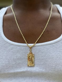 14k pvd plated rope chain with St. mary Pendant non tarnish for men/women 24" Gold Plated Cuban Link Rope Chain Necklace, Pendant For Men, Sainte Marie, Jewelry Lookbook, Mens Pendant, St Mary, Rope Chain, Gold Chains, Favorite Jewelry