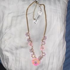 Light Pastel Pink Flowers With Pearls Gold Color Chain Tag Attached $32.00 Bought At Dillard's Elegant Crystal Jewelry, Flowers With Pearls, Pastel Pink Flowers, Yellow Gold Heart Necklace, Light Pastel Pink, Lavender Necklace, Minimalist Necklace Gold, Cube Necklace, Stone Statement Necklace