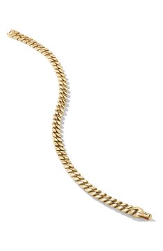 Intricate, sturdy links of 18-karat gold comprise this curb-chain bracelet sure to become a forever staple. Push-clasp closure 18k gold Imported Cuban Link Box Chain Bracelet For Formal, Yellow Gold Cuban Link Chain Bracelet With Polished Finish, Yellow Gold Cuban Link Bracelet With Solid Construction, Luxury Oval Link Curb Chain Bracelet, 14k Yellow Gold Cuban Link Bracelet, Luxury Yellow Gold Cuban Link Bracelet With Curb Chain, Formal Cuban Link Chain Bracelet With Polished Finish, Luxury Yellow Gold Curb Chain Bracelet, Luxury 14k Gold Curb Chain Bracelet