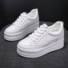 Category:Sneakers; Upper Materials:Cowhide; Season:Fall,Spring; Heel Type:Platform; Gender:Women's; Activity:Walking Shoes; Platform Height:2.76; Toe Shape:Round Toe; Style:Casual,Sporty; Heel Height(inch):1-2; Outsole Materials:Rubber; Occasion:Outdoor,Daily; Closure Type:Lace-up; Pattern:Solid Colored; Production mode:External procurement; 2023 Trends:White Shoes,Platform Sneakers,Height Increasing Shoes; Foot Length:; Foot Width:; Size chart date source:Provided by Supplier.; US Size:null; UK Platform Tennis Shoes White, Cheap Gray Summer Sneakers, Shoes Platform Sneakers, Casual Tennis Shoes, Mens Beach Shoes, White Leather Shoes, White Shoes Sneakers, Platform High Heel Shoes, Style Sportif