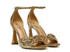 Sam Edelman Lucia - Women's Shoes : Gold : The Sam Edelman Lucia with ankle support and distinct texture offers you a chic look. Fabric upper. Synthetic lining. Buckle closure. Polyurethane footbed. Synthetic outsole. Imported. Measurements: Heel height: 4 in. Synthetic Ankle Strap Heels With Textured Sole, Gold Synthetic Sandals With Reinforced Heel, Ankle-high Synthetic Sandals For Formal Occasions, Synthetic High Heels With Textured Footbed, Gold Leather Heels With Cushioned Footbed, Party Sandals With Textured Footbed And Round Toe, Synthetic Heels With Textured Sole And Round Toe, Formal Open Toe Heels With Textured Sole, Gold Sandals With Textured Sole And Round Toe