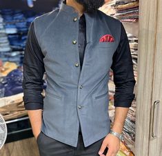 Men's Wedding Outfit, Money Images, Nehru Jacket, Nehru Jackets, Blazer Designs, Jacket Outfit, Men's Vest, Traditional Clothing, Mens Vest