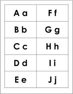 the alphabet is shown in black and white, with letters on each side of it