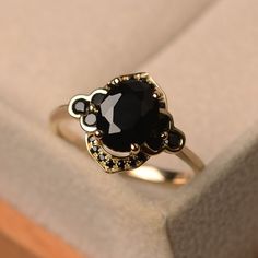 Black Spinel Ring, Yellow Gold, Halo Ring - Etsy Gold Halo Ring, Black Spinel Ring, Onyx Engagement Ring, Spinel Ring, Witch Jewelry, London Blue Topaz Ring, Black Sapphire, Gold Halo, Black Spinel