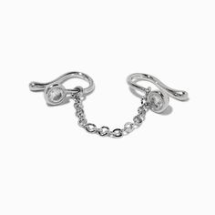 Claire's Silver-tone Chain Cubic Zirconia Faux Nose Ring Trendy Silver Rings With Adjustable Chain, Adjustable Open Ring With Chain Detail, Adjustable Silver Chain Ring, Silver Cubic Zirconia Chain Ring, Trendy Adjustable Silver Chain Ring, Faux Nose Ring, Piercing Kit, Clip Design, Fashionable Jewelry