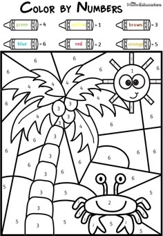 Color by number First Grade Color Art Lesson, Color By Numbers Kindergarten, Worksheets For Colouring, Colour According To Numbers, Fun Worksheets Kindergarten, Colouring Math Worksheets, Colour The Numbers Worksheet, Color In The Lines Activity, Colouring Pages With Numbers